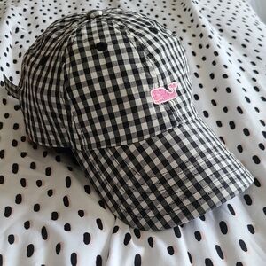 Vineyard Vines Black and White Gingham Hat with Pink Whale